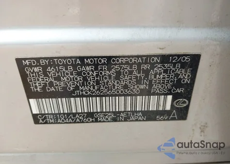 2006 Lexus Is from USA, damaged, VIN JTHCK262565003630